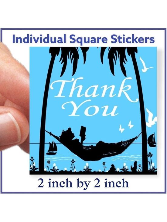 Mailers And More Other - 100 (2x2 Inch) Square Stickers, Hammock Girl, High Gloss, Thank You